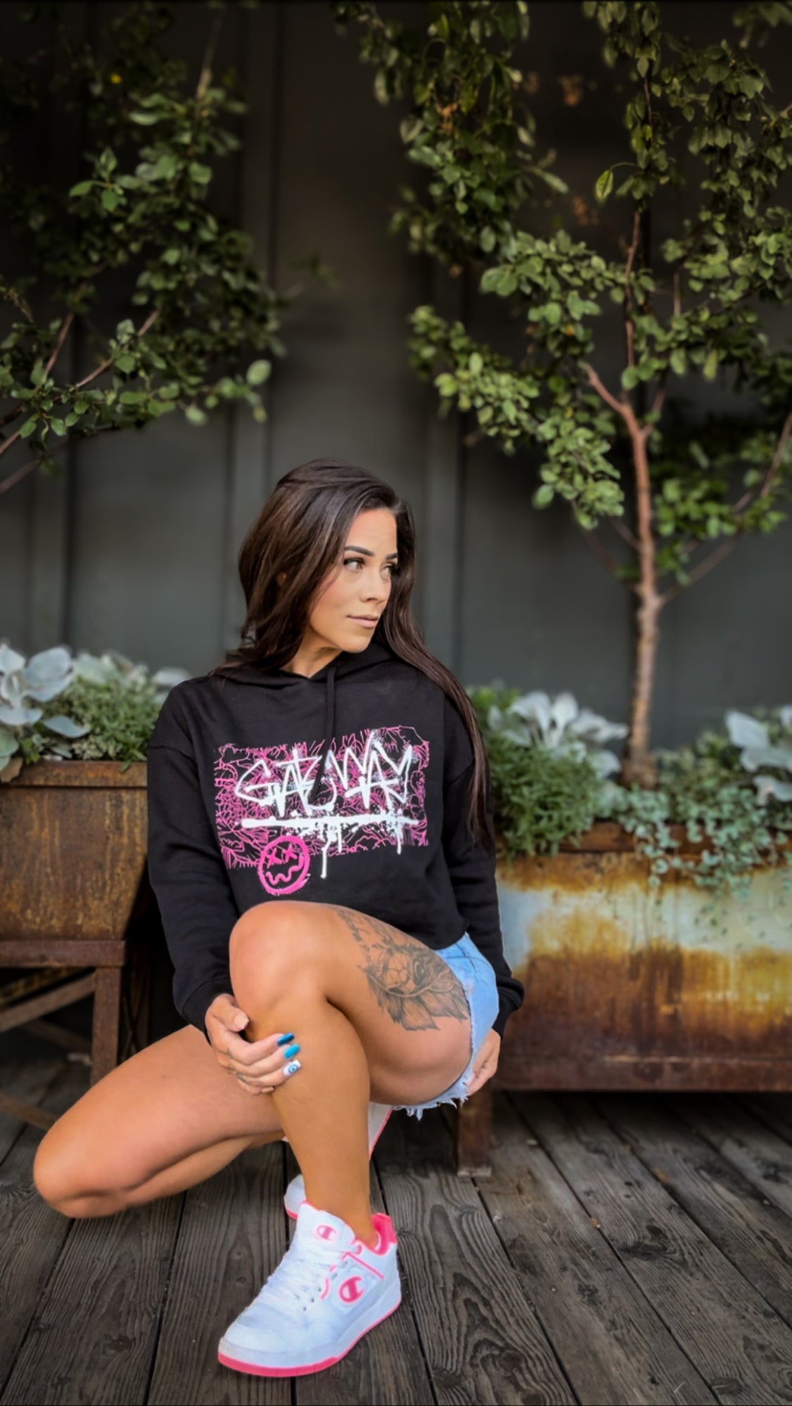 Floral Cropped Hooded Sweatshirt - Gateway Apparel Co.