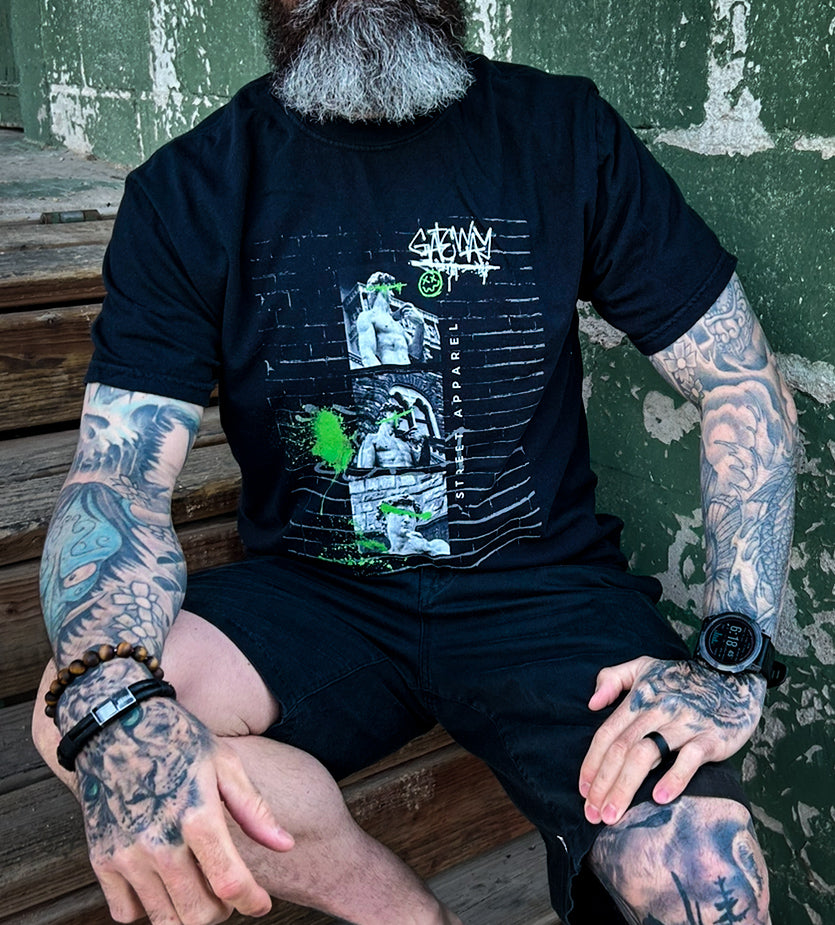 Urban Gateway Greek Theology Tee Shirt with a streetwear graffiti design
