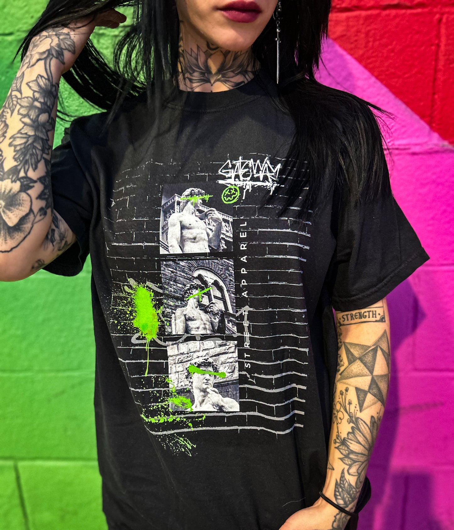 Urban Gateway Greek Theology Tee Shirt with a streetwear graffiti design