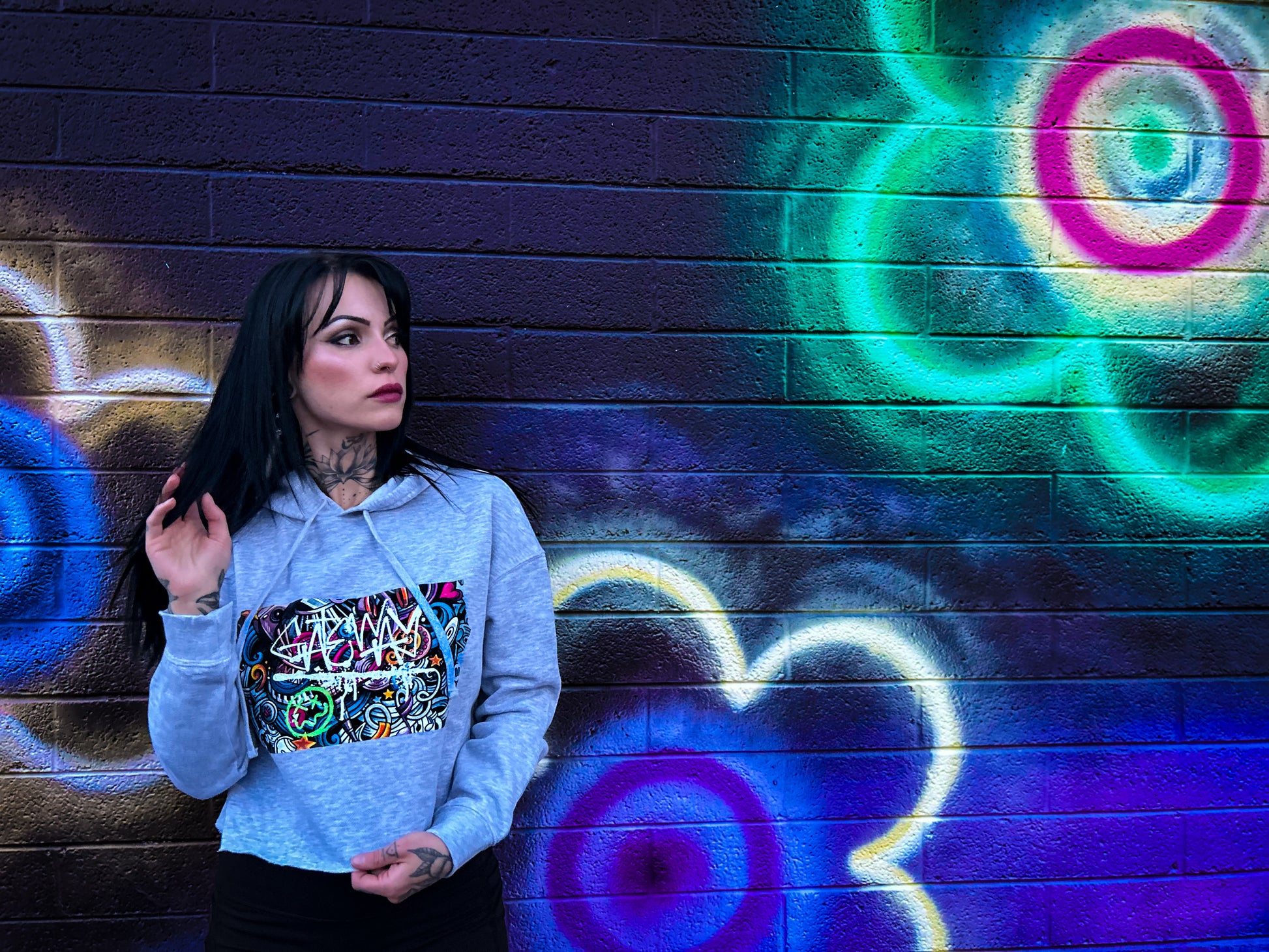 Graffiti Cropped Hoodie - Gateway Apparel Co.